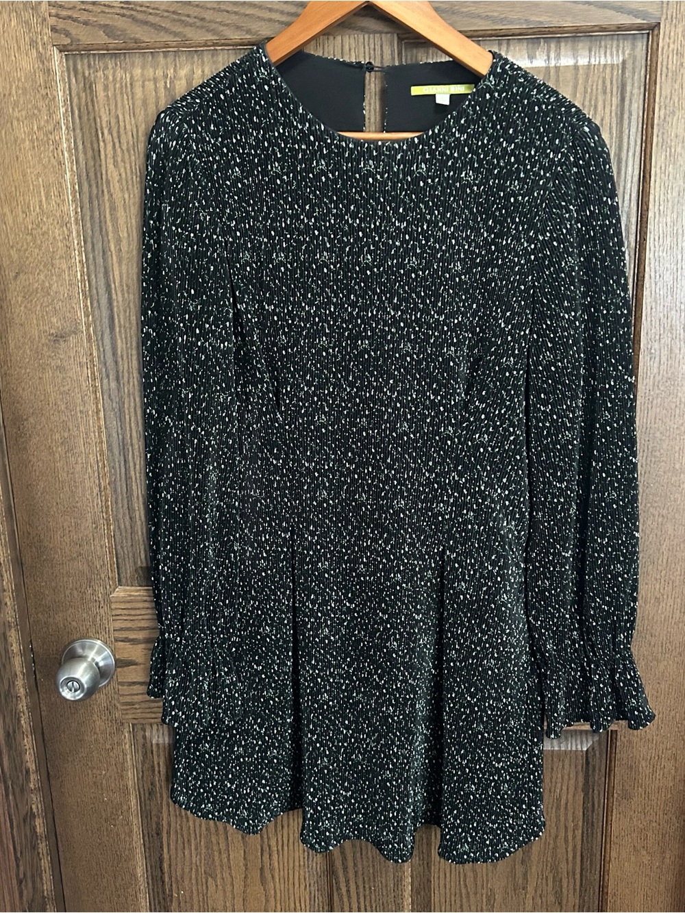 Gianni Bini Black with White Speckle Long-Sleeve Fit & Flare Dress